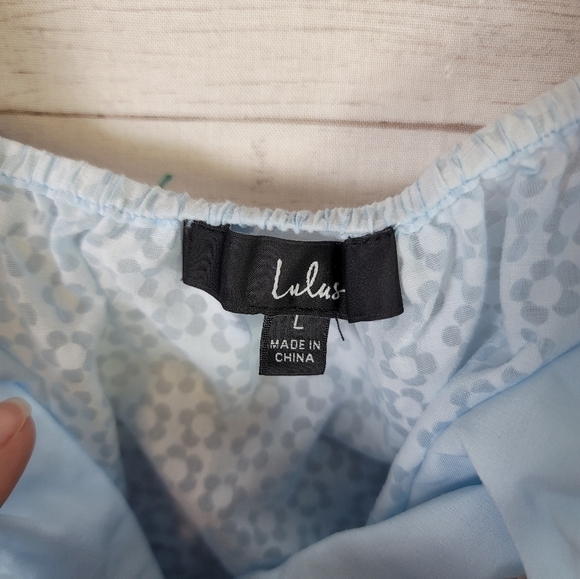 LULUS Tiers To Me Light Blue Puff Sleeve Tiered Skater Mini Dress, sz Large - Picture 10 of 15